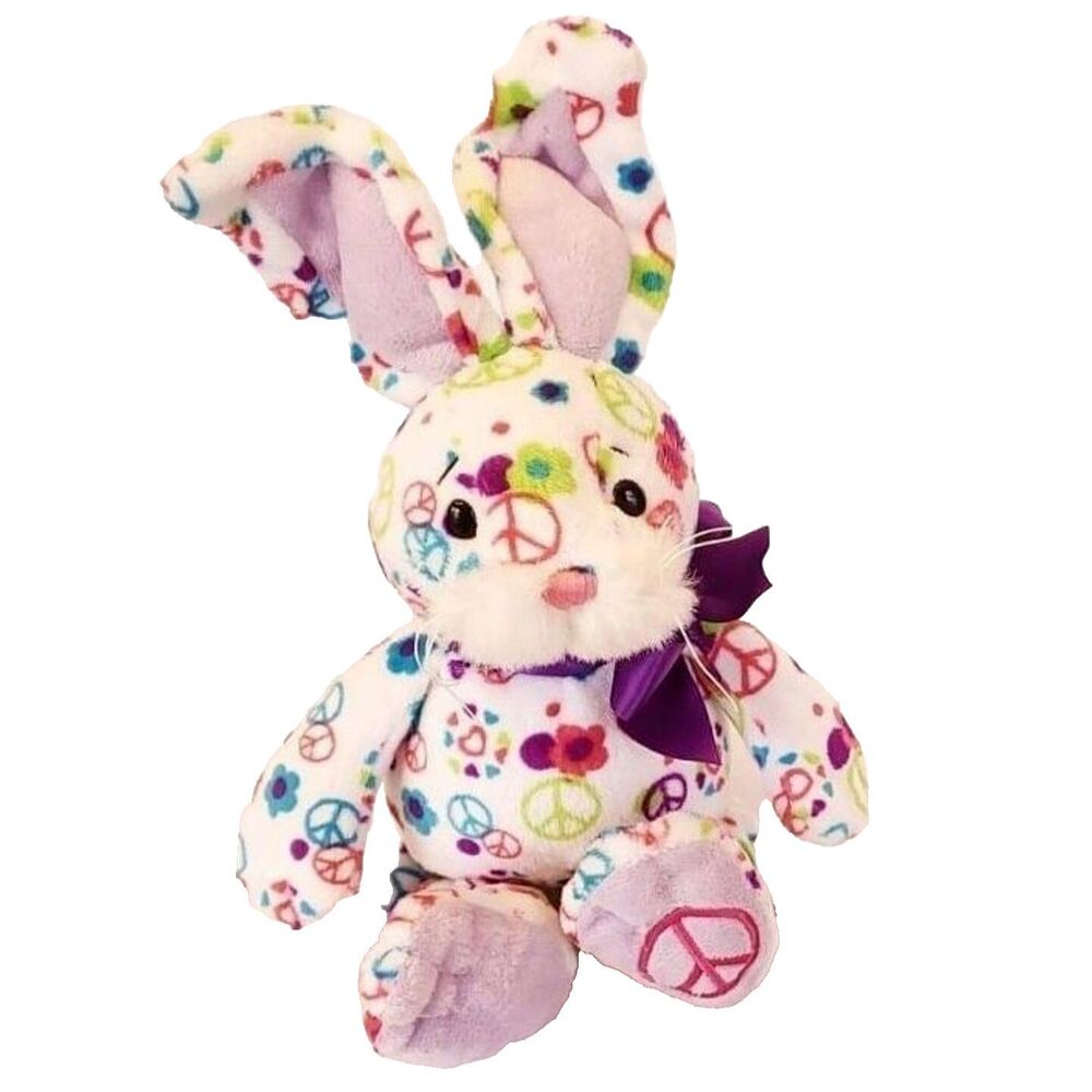 Ganz Floral Peace Bunny Purple Ribbon Peace Signs & Flowers HE9885 10 inch